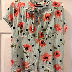 Rock Steady Floral/Polka Dot Button-Up Top